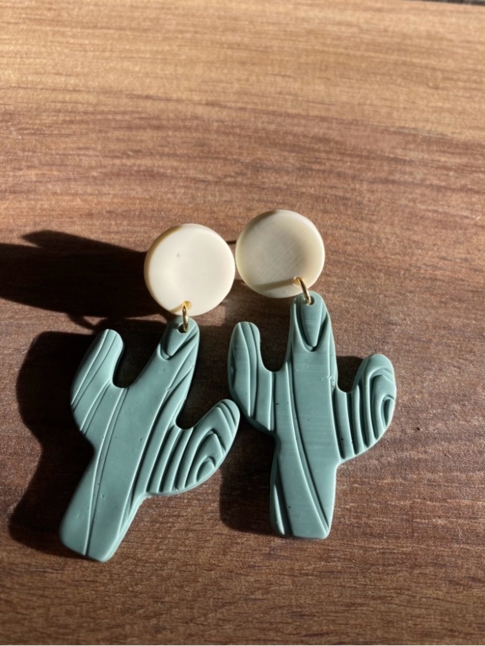 Cactus Dangle Earrings in Sage Green with Cream Stud